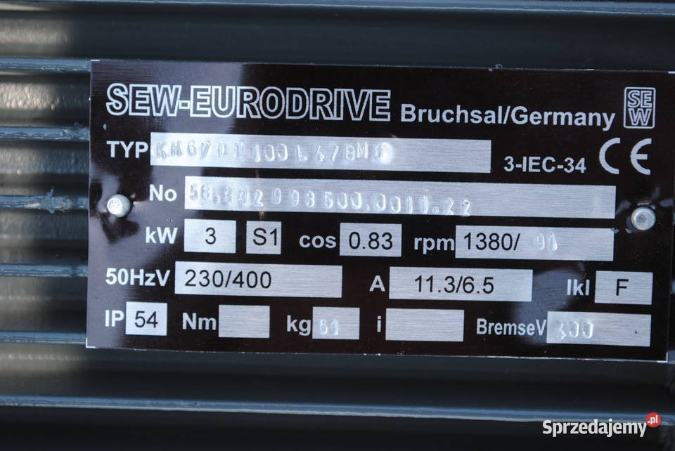 Motoreduktor kątowy 3kw 91obrmin z hamulcem lubuskie