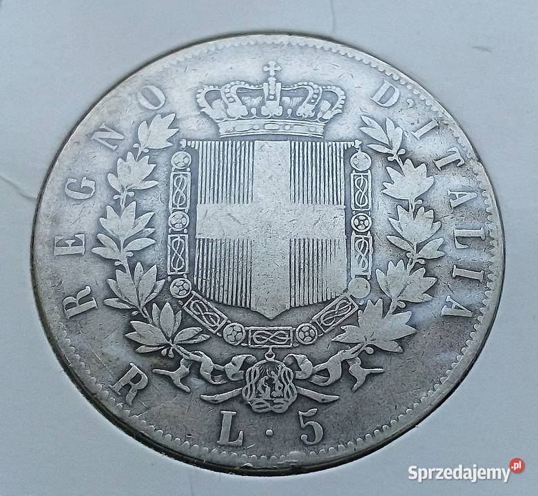 WŁOCHY 5 LIRÓW 1877 r SREBRO 0900 Legionowo