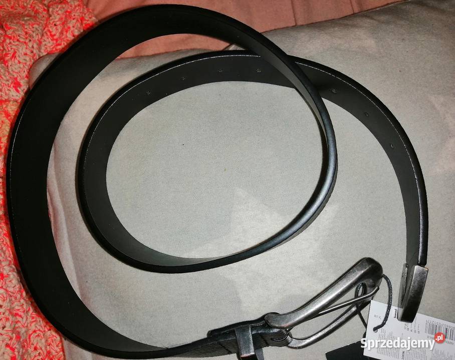 Nowy z metką SKÓRZANY pasek Z metalowymi czarny Leszno sprzedam