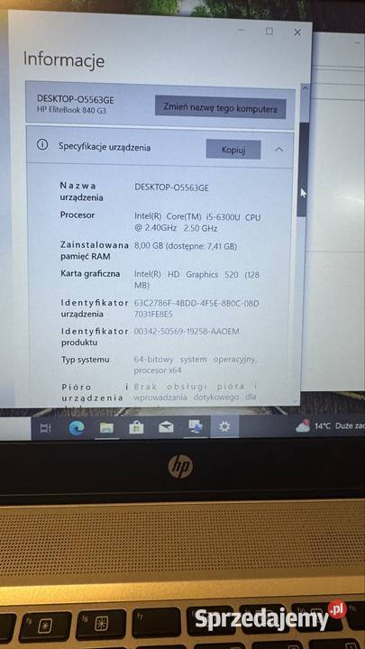 Hp elitebook g3 i5 8gb ddr4 14 fh 256nvme nowa Czytnik kart pamięci  Bielsko-Biała