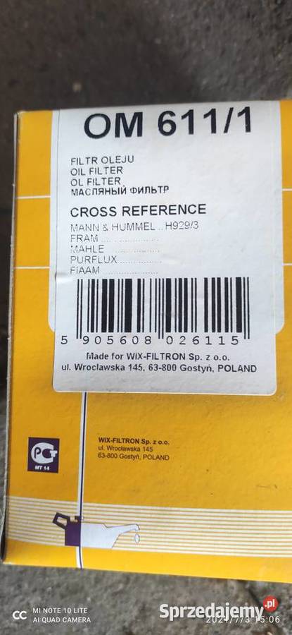OM 6111 FILTRON FILTR OLEJU SCANIA ciężarowe kujawsko-pomorskie Koronowo