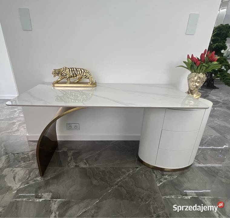Nowoczesne biurko złote białe ze stali Glamour sprzedam