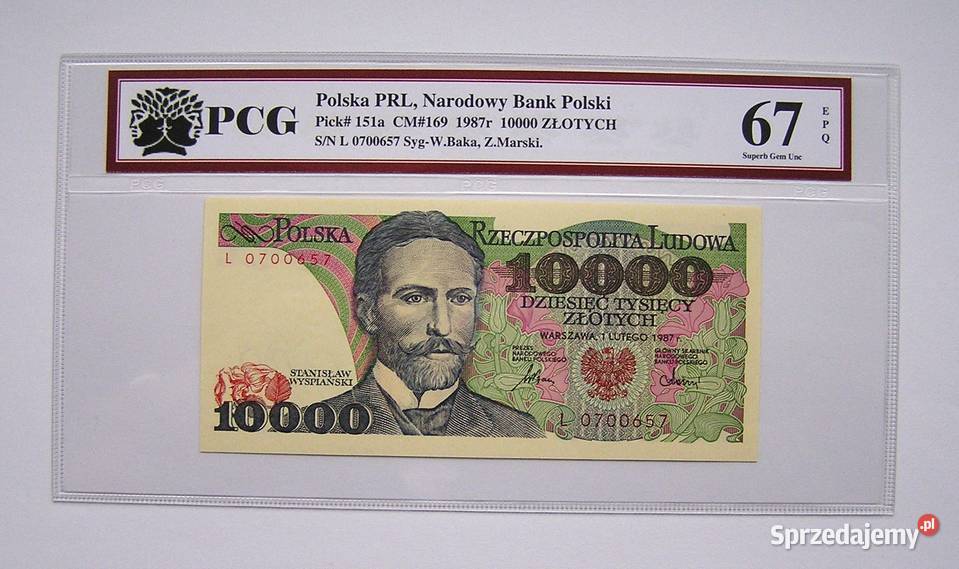 Polska 10 000 r 1987 Seria L PCG 67 EPQ NOTA Rydzyna
