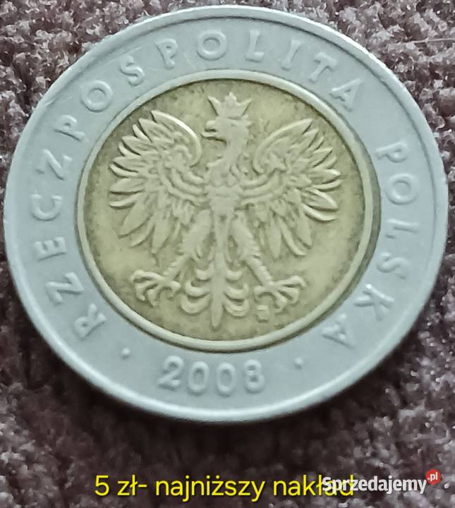 5 Złotych 2008 r najniższy nakład Konin sprzedam