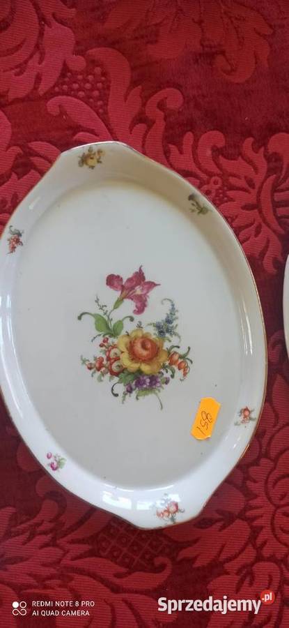 Patera różane bukiety na białej porcelanie pomorskie Gdańsk