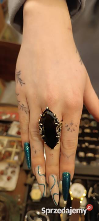 Pierścionek srebro 925 czarny kryształ vintage Kraków