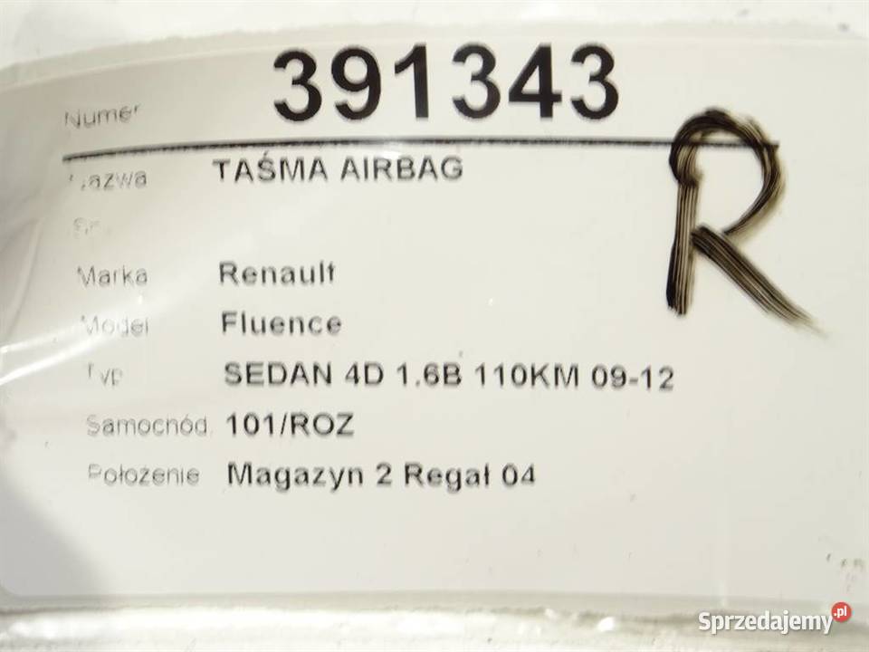 TAŚMA AIRBAG RENAULT FLUENCE SedanLimuzyna