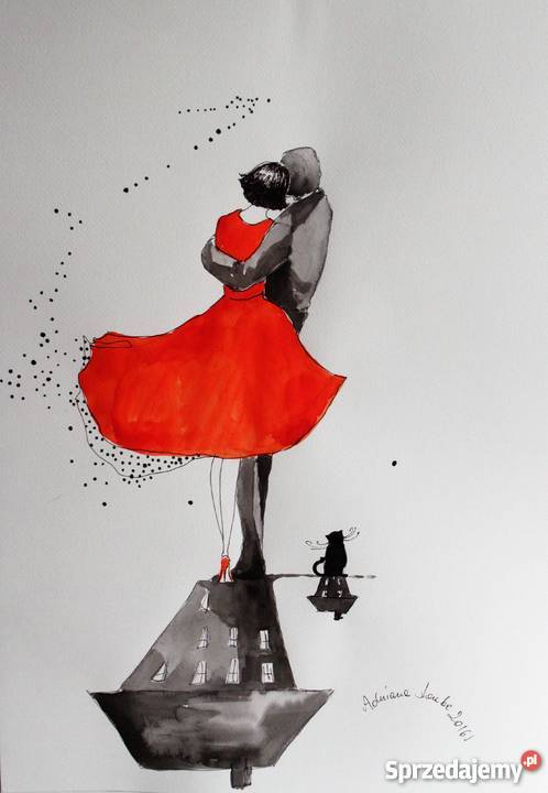 Grafika rysunek wykonany akwarelą i piórkiem Katowice sprzedam