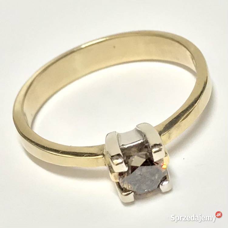 Złoty PIERŚCIONEK 585 14K brązowy DIAMENT 04ct mazowieckie Warszawa sprzedam