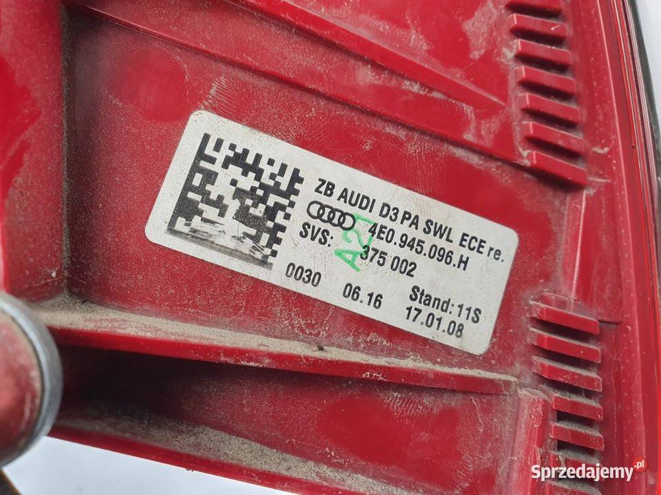 LAMPA PRAWA TYŁ AUDI A8 D3 II LIFT 4E0945096H Pozostałe Lipno