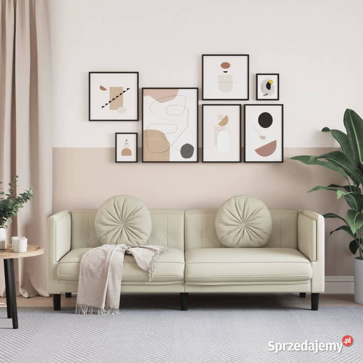 Sofa 3osobowa z poduszkami kremowa aksamit sprzedam
