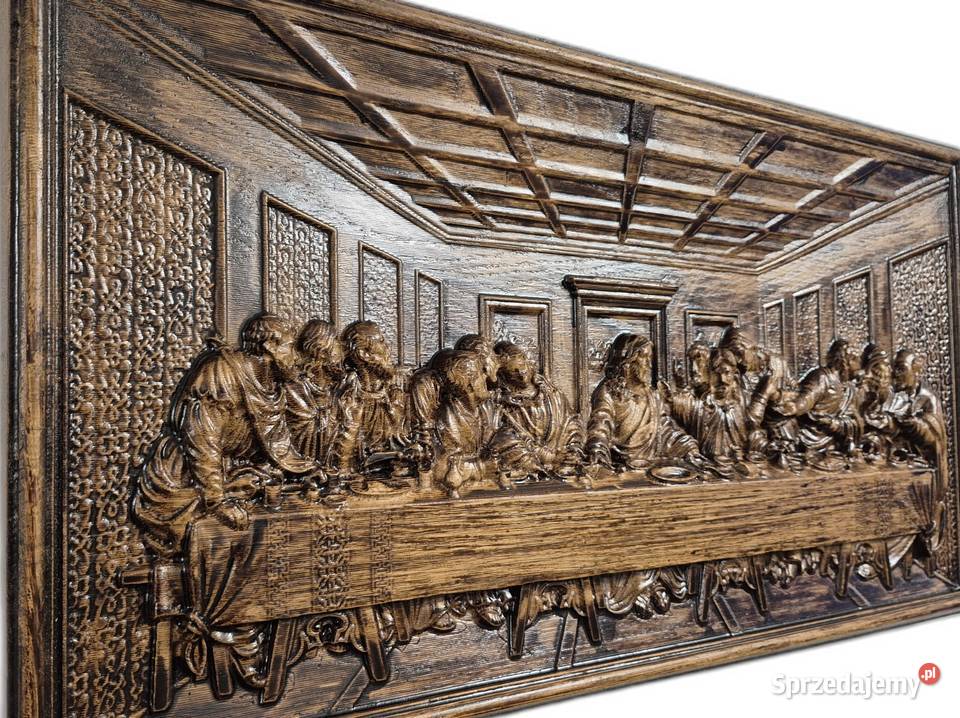Płaskorzeźba w dębie Ostatnia Wieczerza Prezent Malechowo