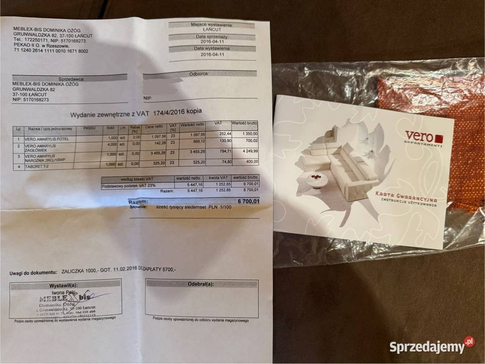 komplet wypoczynkowy narożnik fotel Vero podkarpackie