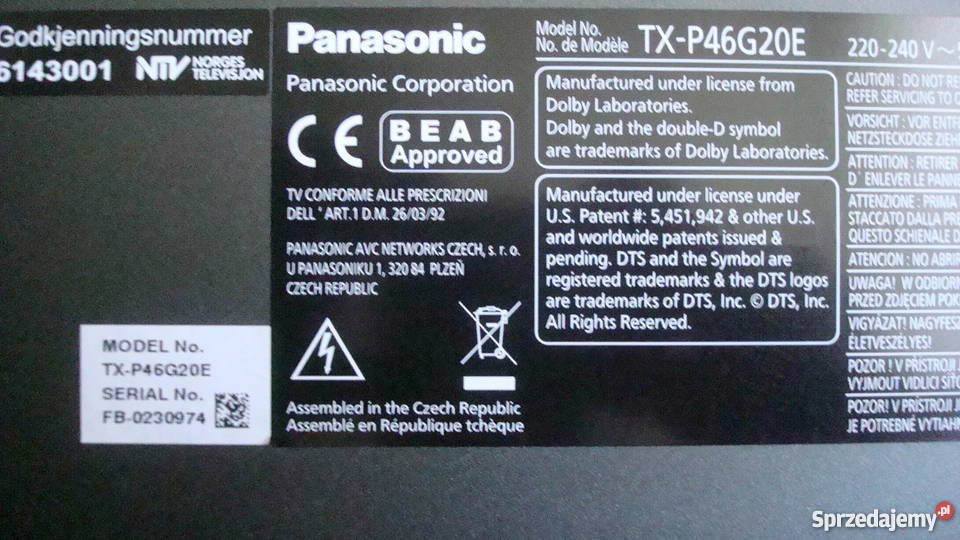 TELEWIZORPanasonic 46 Viera TXP46G20E Lublin sprzedam
