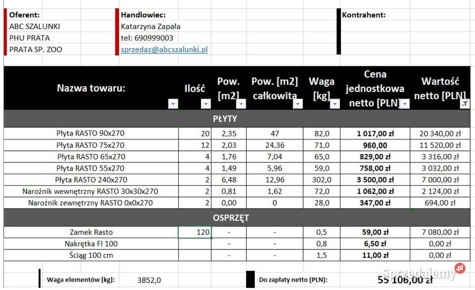 Zestaw szalunków ściennych RASTOnowe szalunki podkarpackie Rzeszów