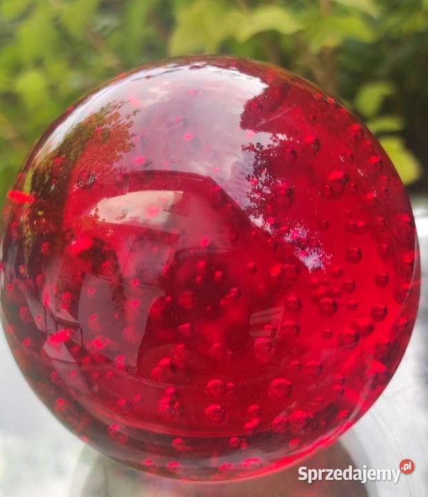 PIĘKNA SZKLANA KULA RUBINOWO CZERWONA PRZYCISK Pabianice
