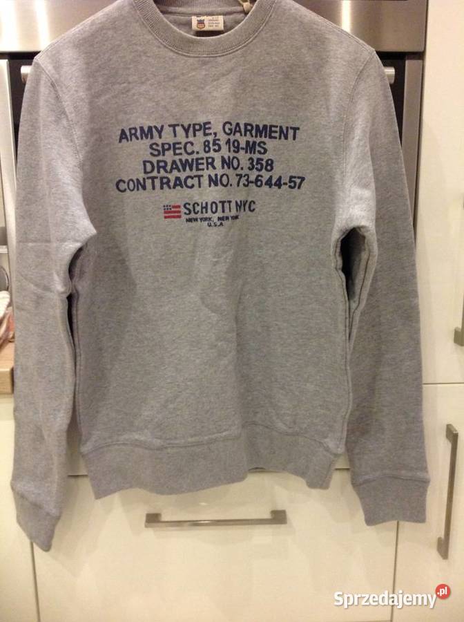 Bluza Męska SCHOTT NYC S Szara NOWA Wkładane przez głowę