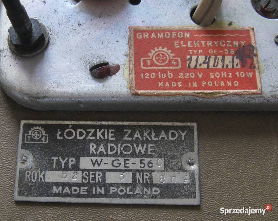 Gramofon WGE56 z 1962 r Łódzkie Zakłady Radiowe Dąbrowa Górnicza