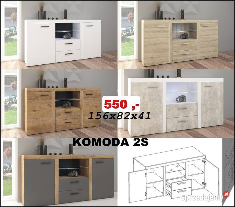 Komoda 2S 5 kolorów oświetlenie led meblościanka świętokrzyskie