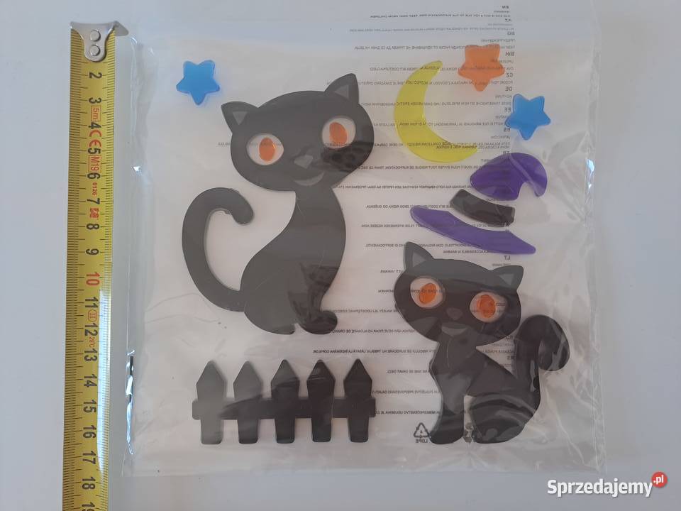 Halloween Żelowa naklejka na okno Czarny Kot Warszawa sprzedam