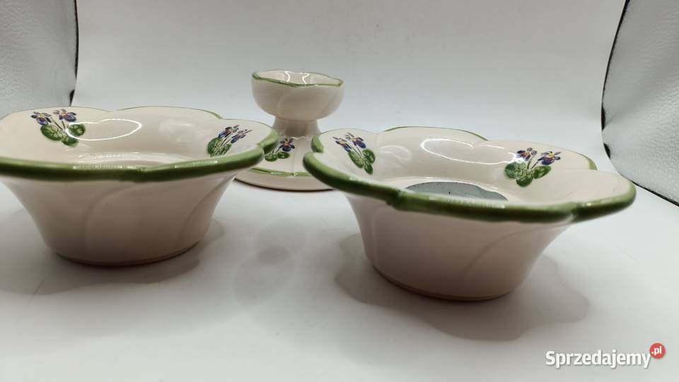 Trzy porcelanowe świeczniki motyw roślinny Pozostałe Oświetlenie