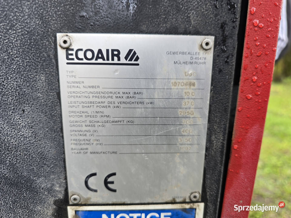 Kompresor śrubowy ECOAIR D50 5 m3 min Maszyny budowlane mazowieckie Mława