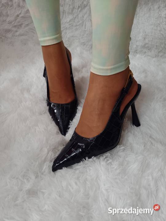 40 Granatowe czółenka Szpilki wieczorowe z