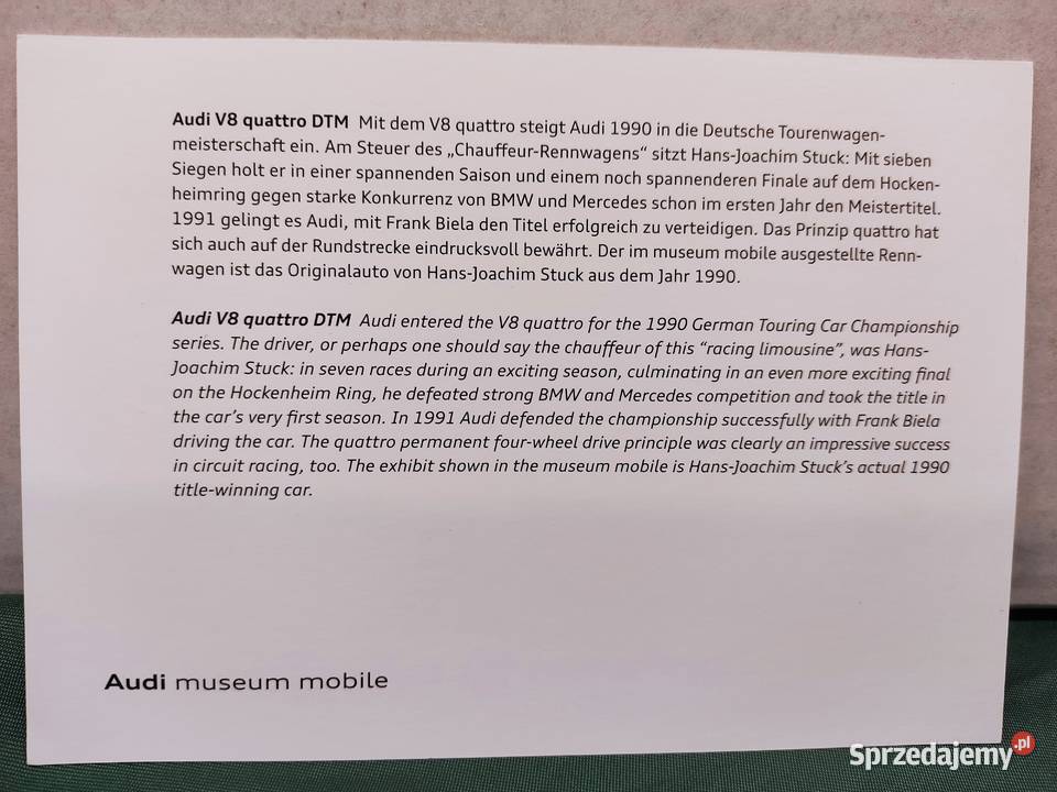 Pocztówka widokówka Audi V8 quattro DTM Głuchołazy