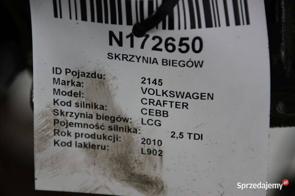 SKRZYNIA BIEGÓW VOLKSWAGEN CRAFTER LCG Pozostałe Lipno