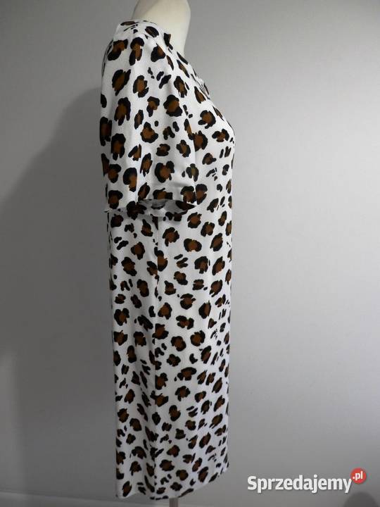 Sukienka Zara Trapezowa Kremowa Modny Nadruk podlaskie Łomża