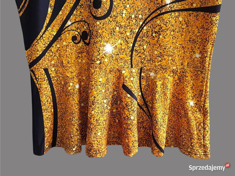 Damska sukienka czarnażółta w kwiaty z krótkim