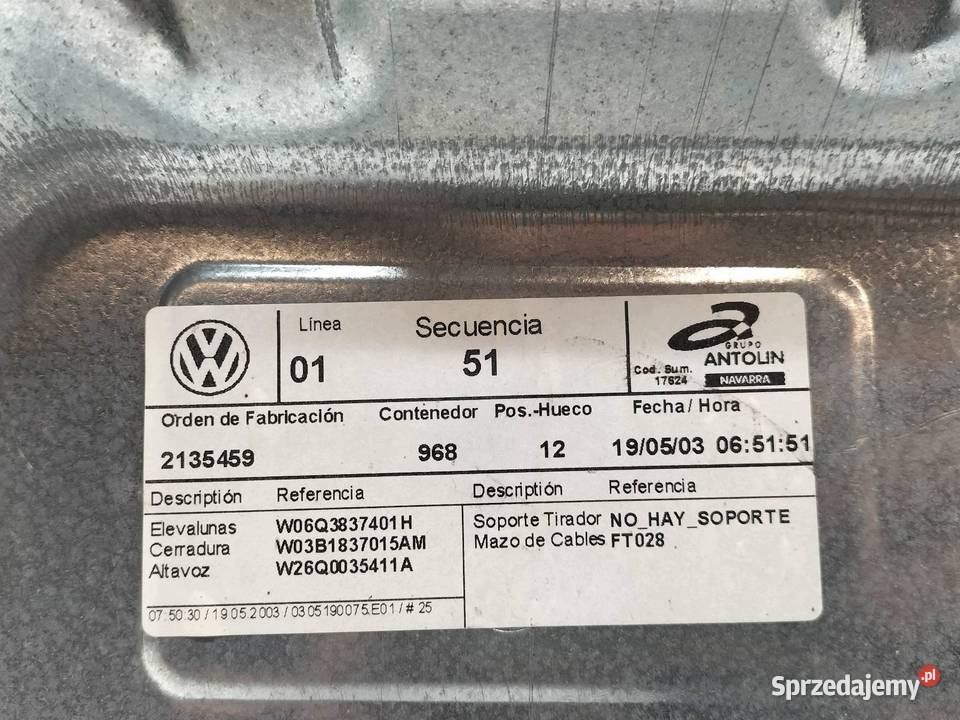 MECHANIZM SZYBY LEWY PRZÓD 3D 6Q2959802A VW