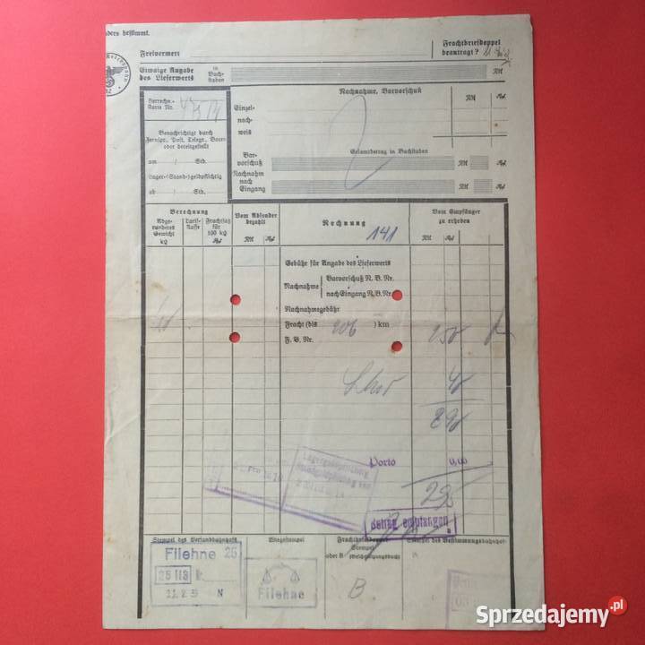 1823 Niemiecki List Przewozowy Kostrzyń Szczecin