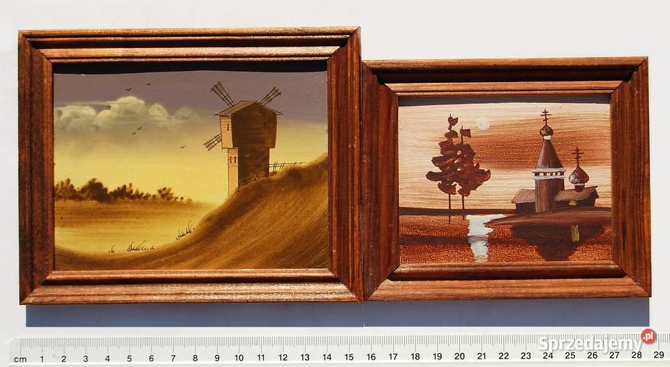 Pejzaż cerkiew stary obrazek olejny Rosja