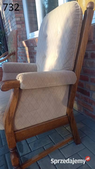 Fotel dębowy rustykalny z welurową tapicerką 732 Meble Gawroniec sprzedam
