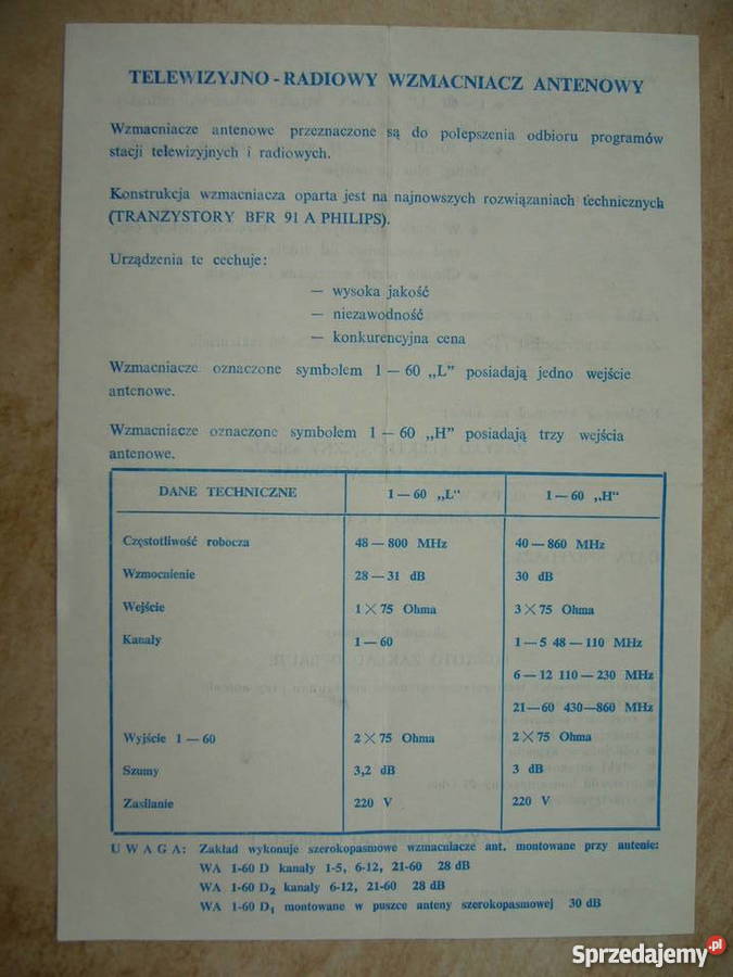 Wzmacniacz antenowy WA 160 L Warszawa