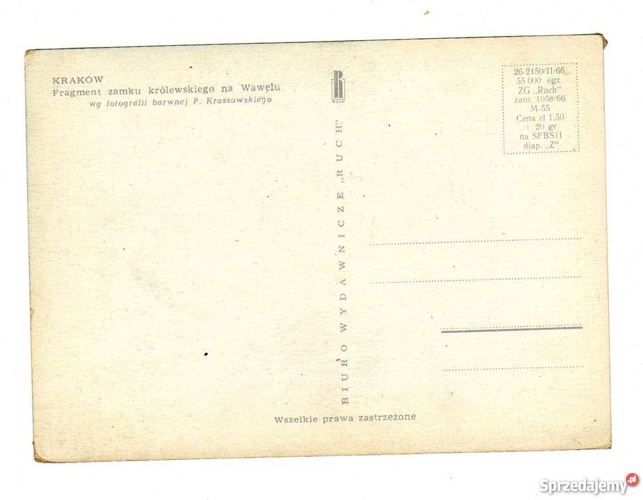 KRAKÓW FRAGMENT ZAMKU NA WAWELU POCZTÓWKA świętokrzyskie Krynki sprzedam