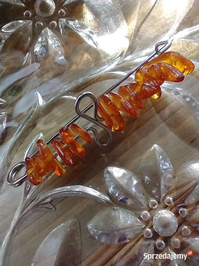 Dekoracyjna broszka naturalny bursztyn nowe Łódź