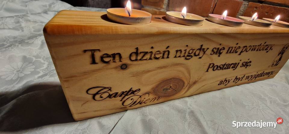 Świecznik świerkowy z grawerem Życie jest cudem warmińsko-mazurskie Sępopol sprzedam