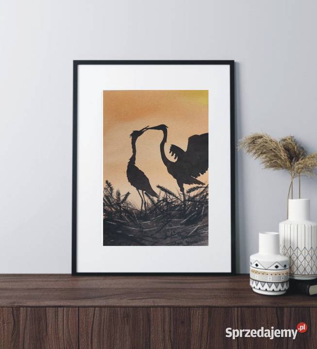 Akwarela Czaple 2 Ręcznie malowana Unikat 27x19 zachodniopomorskie Szczecin