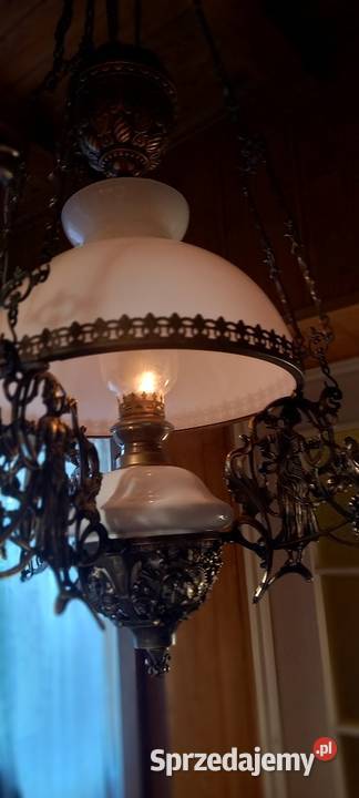 Duża wisząca lampa naftowa z bocznymi Antyki Skierniewice