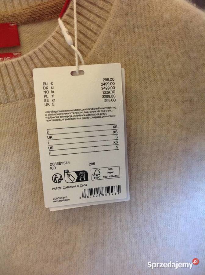 Sweterek Kaszmirowy Damski ESPRIT XS Kaszmir 100 brązowy/beżowy Nowa Sól