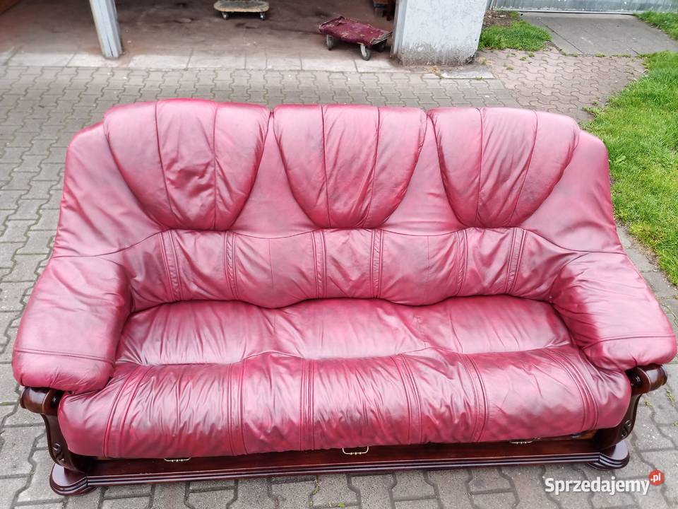 Komplet SANTIAGO 311 i Ława Dąb Skóra Bordo Kozy