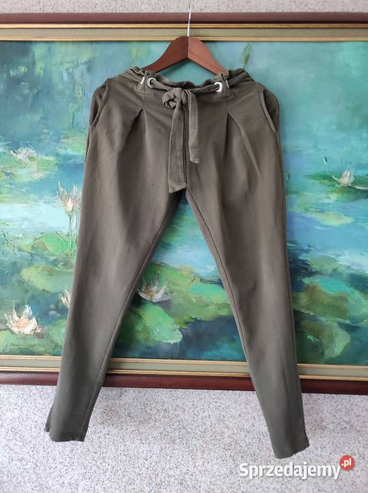 spodnie z wysokim stanem khaki casual bawełniane