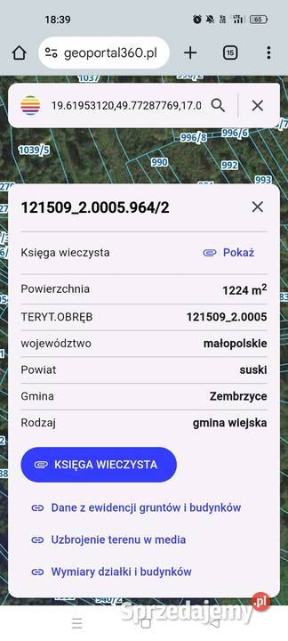 Działka Zembrzyce małopolskie
