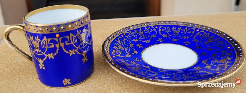 Zabytkowa neoklasyczna kobaltowa filiżanka Beyer Kraków