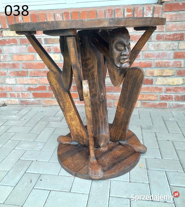 Stół drewniany okrągły z rzeźbami Stolik kawowy sprzedam
