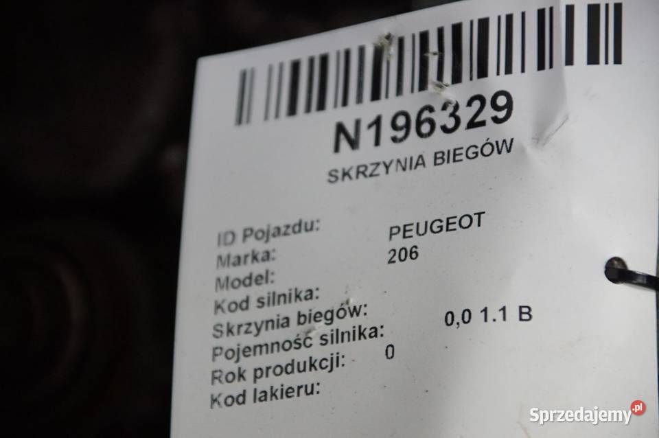 SKRZYNIA BIEGÓW PEUGEOT 206 11 osobowe sprzedam