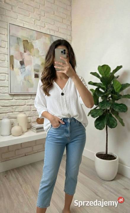 Włoska bluzka lnianobawełniana UNI do 2XL krótki Bytom