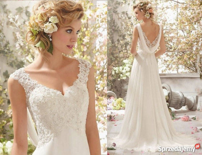 SUKNIA ŚLUBNA tren hafty WESELE CYWILNY 44 XXL Jelenia Góra